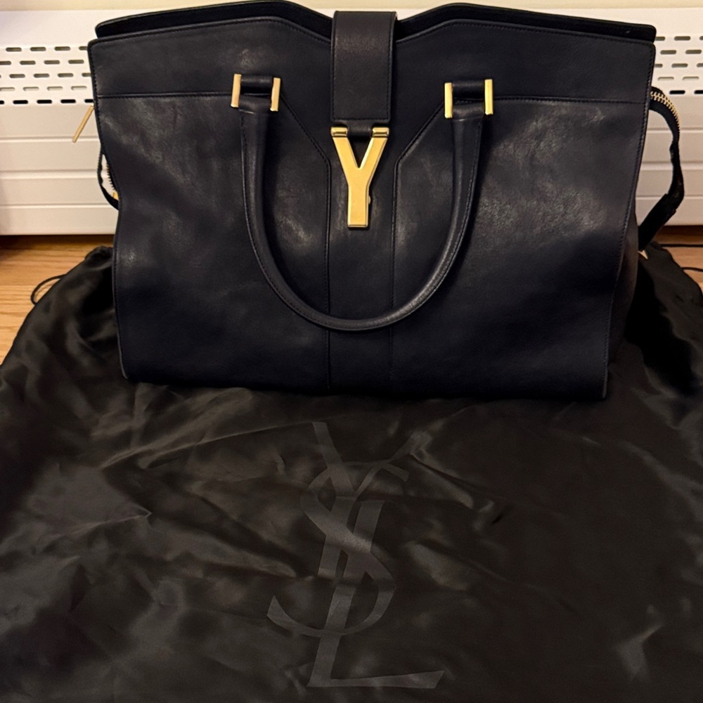 Yves Saint Laurent Navy Tote with Gold Accents